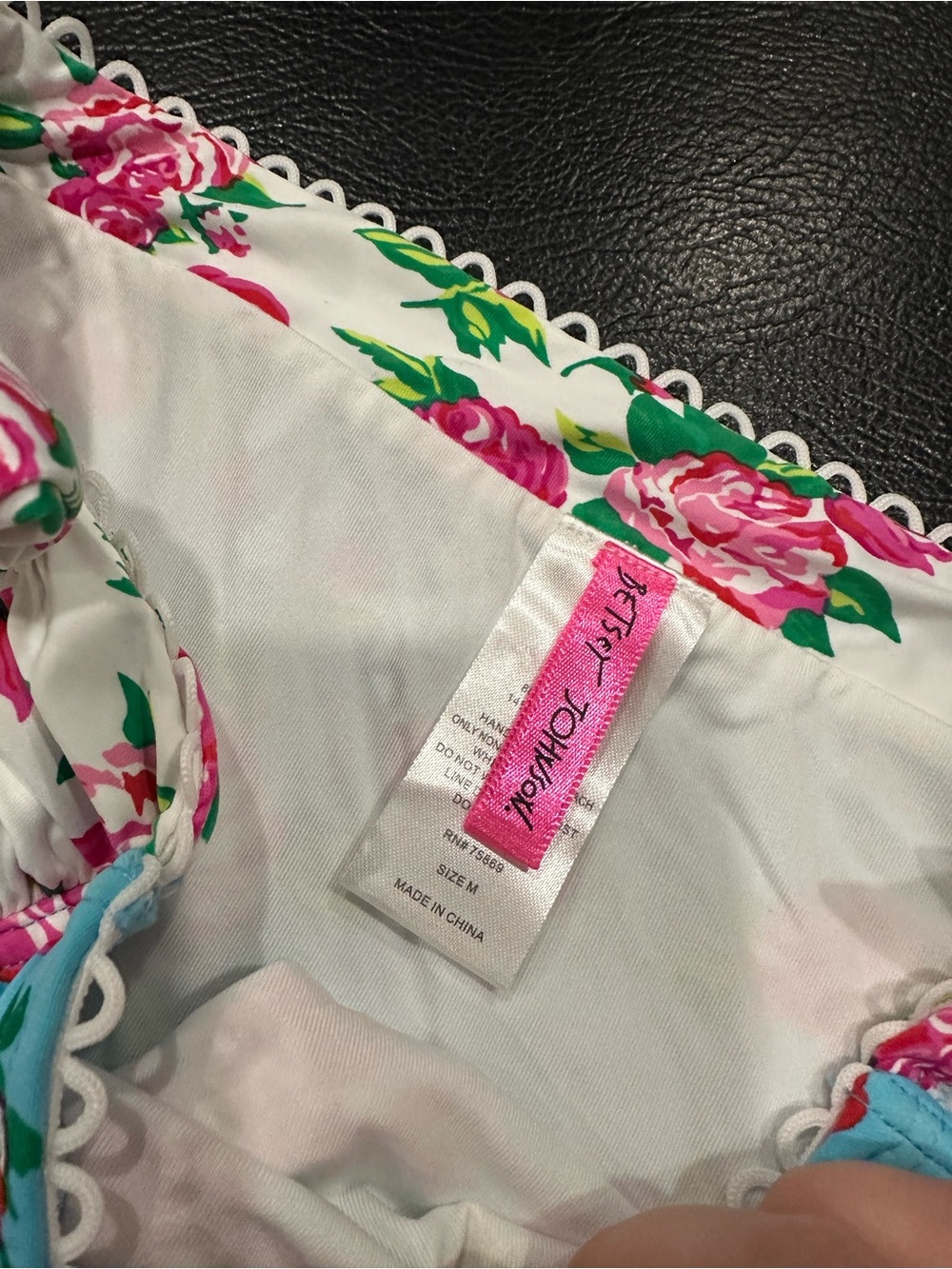 Betsey Johnson Blue Floral Bikini Bottoms with Pink Roses - Picture 2 of 3